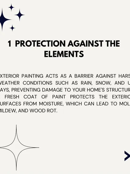 The primary benefit of our exterior painting service is protection. A fresh coat of paint acts as a crucial barrier against rain and UV rays, preventing moisture from causing issues like mold, mildew, and structural decay.