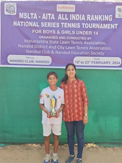 Aarav with his mother after his U-14 National Series win. The dedication of our players' families is a huge part of their success story.