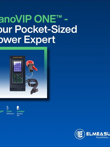 The NanoVIP ONE portable power analyzer is highlighted as a cost-effective, lightweight tool with a long battery life. It's the perfect pocket-sized expert for energy audits and on-site maintenance.
