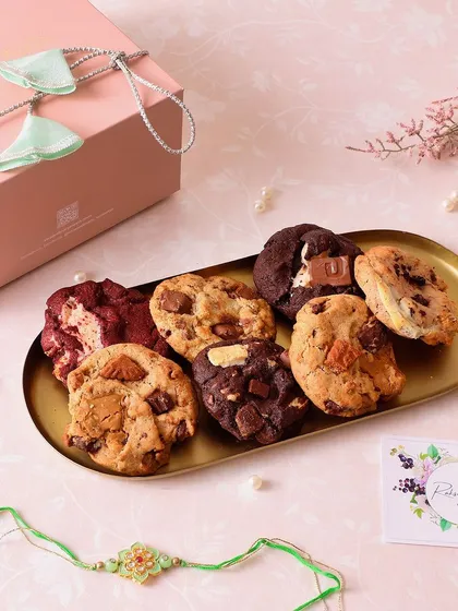 For Rakhi, you can't go wrong with an assortment of our famous chunk cookies. This platter includes flavors like Chocolate Chunk, Red Velvet, and S'mores.