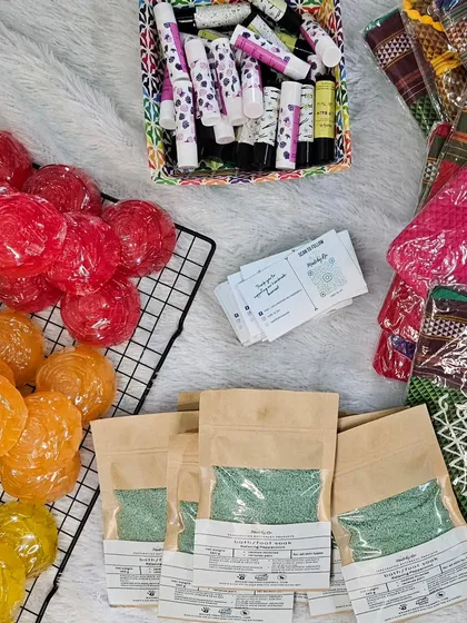 My offerings for Haldi Kumkum gifts during Makar Sankranti. You can choose from handmade soaps, nourishing lip balms, and relaxing foot soaks, all beautifully packaged.