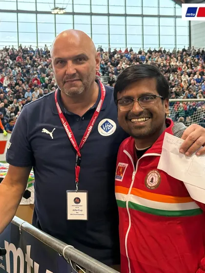 A moment of connection with our partners from VfB Stuttgart at the MTU Cup. This collaboration is key to our success.
