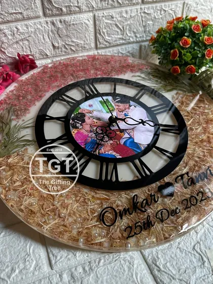 This shot shows the clock from a slight distance, giving an idea of how it would look as a statement piece on a wall.