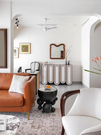 Each piece in this home is custom designed to look geometric and abstract, almost architectural. Subtle details and materiality amplify the home’s honest character and feel. Our idea was to create a well-balanced and harmonious space, and our designs reflect the clients’ personalities, so each is unique. Bold décor elements are carefully laid against muted white and grey backdrops, balancing opulence and finesse, heritage and modernity.