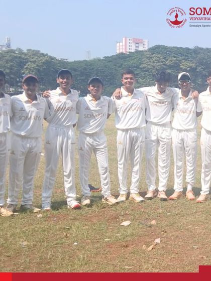 The full junior college team after their commanding 98-run victory over Podar Jr. College in the inter-collegiate tournament.