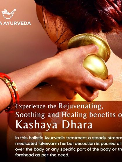 Experience the rejuvenating benefits of Kashaya Dhara. This treatment, involving a steady stream of lukewarm herbal decoction, protects soft tissues, reduces arthritis pain, and benefits skin and bone health.