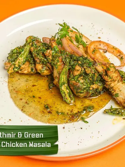 My Kothmiri Chicken is a vibrant and flavourful dish packed with fresh coriander and green chillies. The masala clings to the tender chicken, making it a perfect pairing with akki rotti or mini dosas.