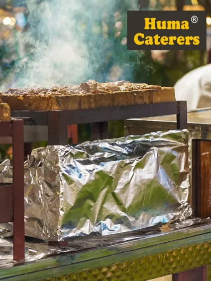 A live counter setup, showing how we integrate cooking stations seamlessly into the event decor.