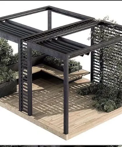Your pergola can be more than just a shade structure. This design concept shows how I can integrate features like built-in planters, multi-level seating, and slatted walls for climbing plants, creating a truly custom garden oasis.