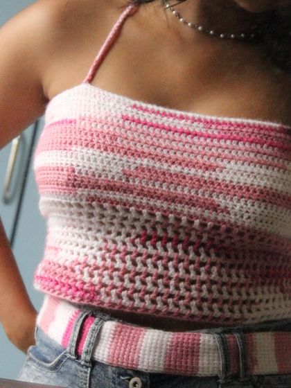 Channeling my inner Bratz doll with this pink and white striped halter top and matching belt. All my apparel is made to bring your Y2K fashion dreams to life.