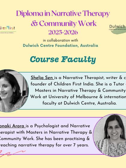 Introducing the co-founder of Children First and a key faculty member for our Narrative Therapy diploma. This image highlights the deep expertise of our teaching staff.