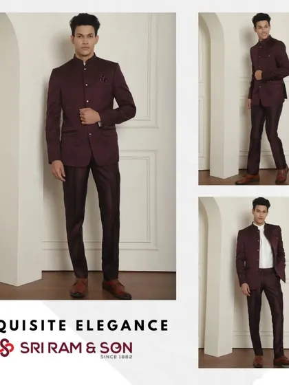 Experience exquisite elegance with this meticulously designed maroon Bandhgala suit. Perfect for any grand occasion, this ensemble speaks of sophistication and tradition in every stitch, giving you a regal charm that is truly unmatched.