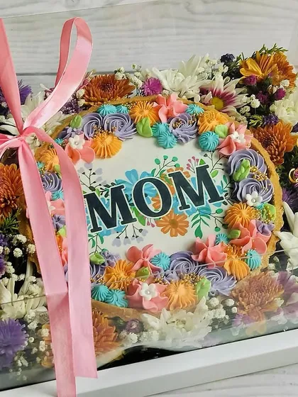 My Mother's Day hamper, all boxed up and tied with a beautiful pink ribbon. It’s a complete gift that’s ready to delight.