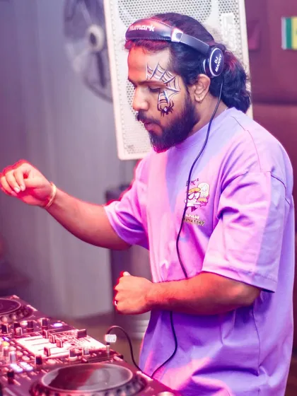 Getting into the Halloween spirit behind the decks. I love themed parties and always bring a special set to match the occasion's vibe.