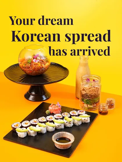 My pure veg adventure takes you around the world. Here is a glimpse of my vegetarian Korean spread, featuring colourful sushi rolls and a beautifully presented shirataki noodle bowl.