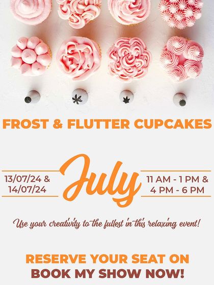 This poster for our 'Frost & Flutter Cupcakes' event shows a variety of beautiful frosting techniques you can learn using different piping tips.