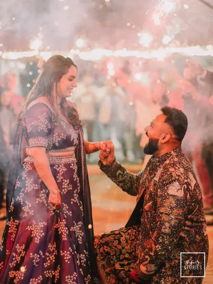 A fairytale proposal under a shower of sparklers. We look for these magical, unscripted moments during your Sangeet or reception that tell a story of romance and celebration.