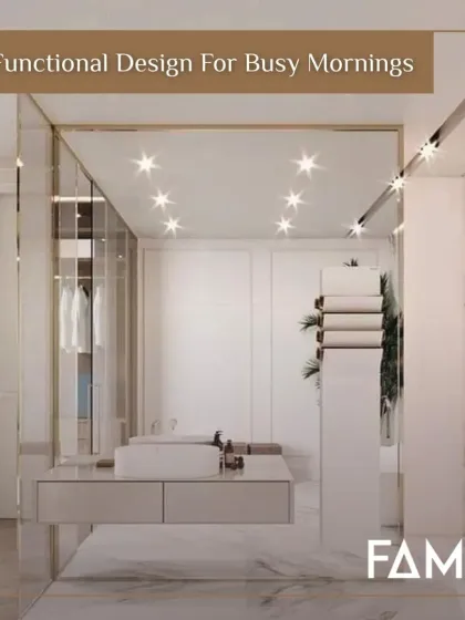 This bright, modern bathroom is designed for busy mornings. The floating vanity is crafted from M-Core, offering a functional, durable surface that resists moisture and bacteria, making your routine seamless and stress-free.