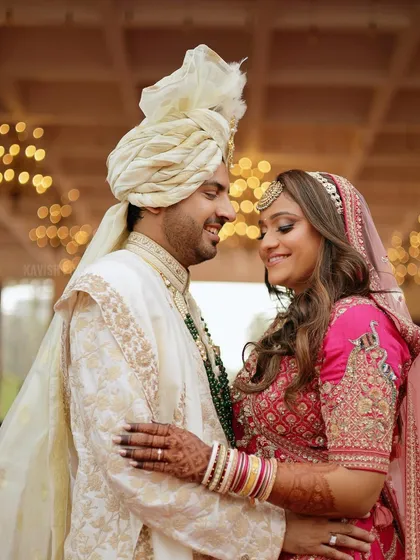 An intimate close-up of the wedding couple, capturing their loving gaze and connection.