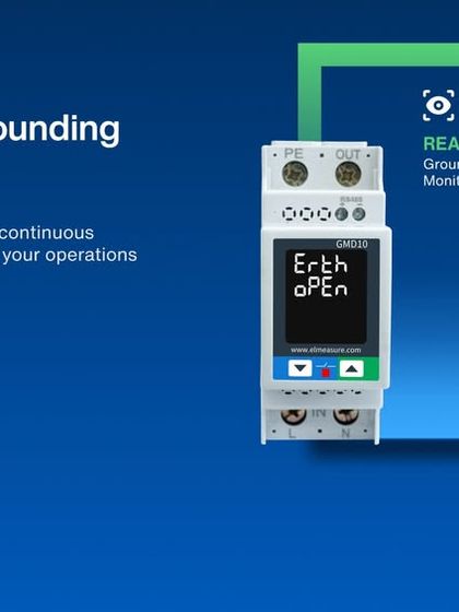 A promotional graphic for the GMD 10, highlighting its real-time monitoring and proactive alerts for reliable grounding.