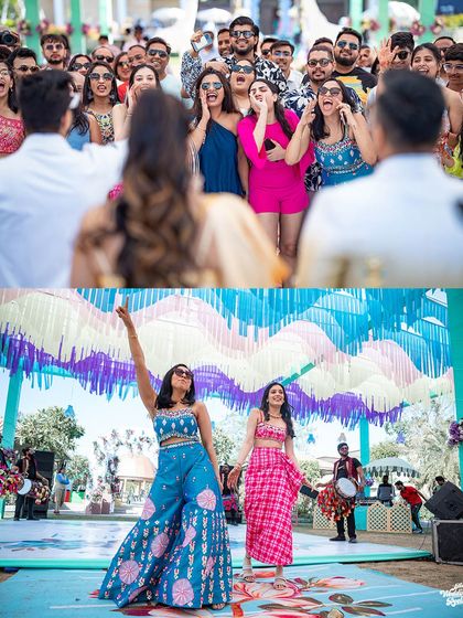 The bridesmaids put on a fantastic performance for the couple, with the crowd cheering them on.