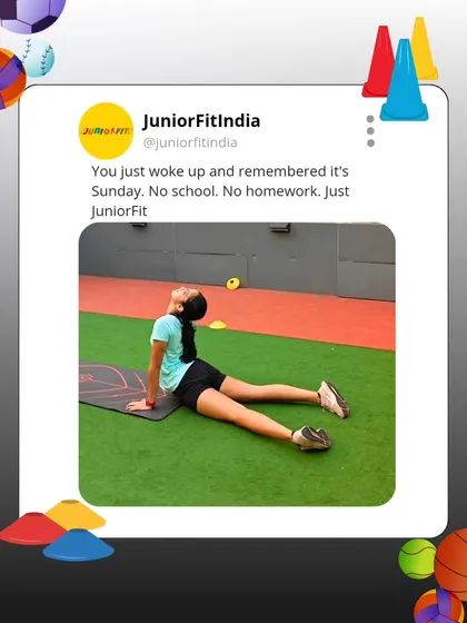 Stretching and mobility are key parts of our program. This image captures that feeling of relief and accomplishment after a great workout, highlighting the importance of recovery and flexibility for young athletes.