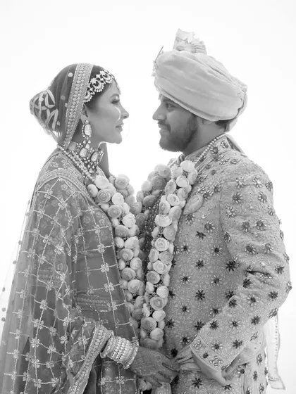 Radhika and Yasho share an intimate look after their wedding ceremony in Cannes, France. Even in black and white, their happiness and the stunning high-key light create a timeless and subtle portrait.