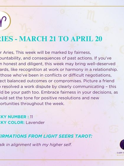 This weekly forecast for Aries will be marked by fairness, accountability, and consequences of past actions. It’s a time to embrace fairness in your decisions for positive resolutions.