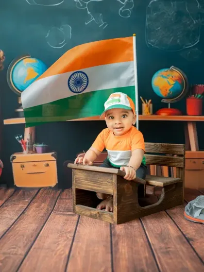 This little student is ready for the Republic Day parade, complete with a cap and the Indian flag.