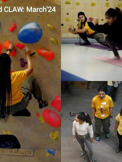 A collage from our Delhi team's sessions, showing progress over time. From learning warm-ups to tackling new routes, it's amazing to see our members grow.