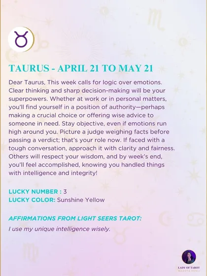 This week's tarot guidance for Taurus. This week calls for logic over emotions. Clear thinking and sharp decision-making will be your superpowers.
