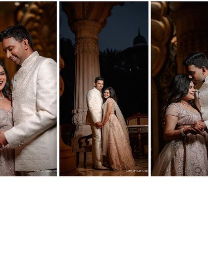 A collage of romantic moments from a reception. The images capture the couple's interactions in the beautiful, softly lit ambiance of the venue.