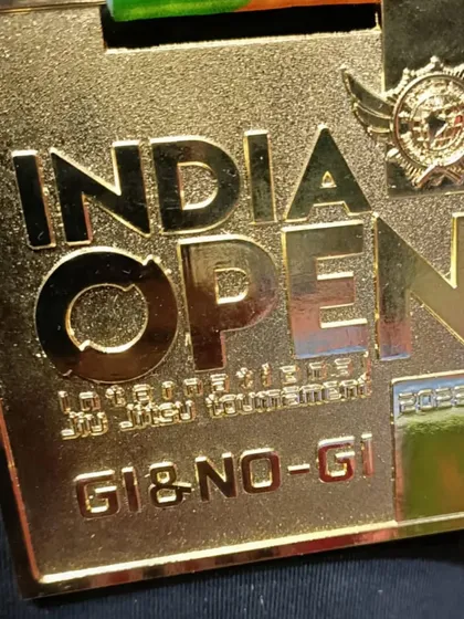 A close-up of the gold medal from the India Open Gi & No-Gi tournament. A reminder of the hard work.