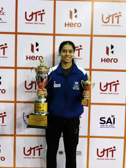 Ananya Chande with her trophies from the Senior National Championships. Her performance, reaching the quarterfinals as an individual and winning a team bronze, shows her readiness to compete with the best senior players in India.