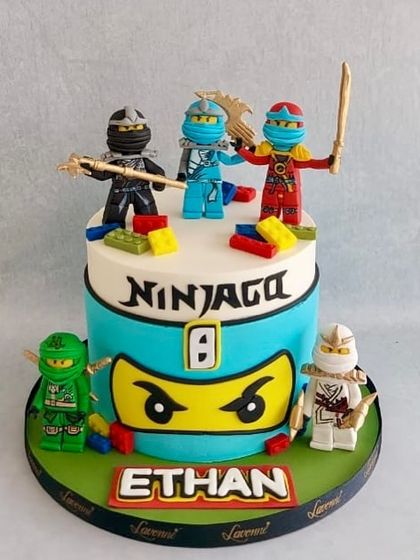 Go, Ninja, Go! This Ninjago cake was for a big fan, complete with a full set of Lego ninja figurines made from fondant. The details on each character were so much fun to create.