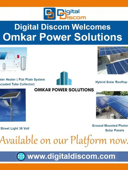 Explore products from Omkar Power Solutions, including solar water heaters, hybrid rooftop panels, and solar street lights.