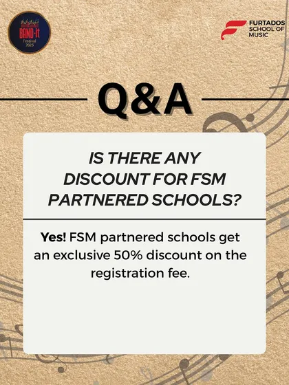 Answering a key question for our partner schools. This graphic provides clear, practical information, stating that FSM partnered schools receive an exclusive 50% discount on the Band-It registration fee.