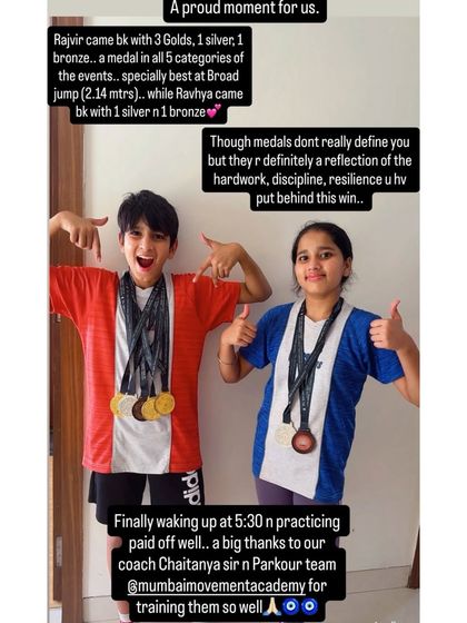 "A proud moment for us." This parent's post celebrates her kids' incredible success at a competition, highlighting the discipline and hard work that paid off with multiple medals.