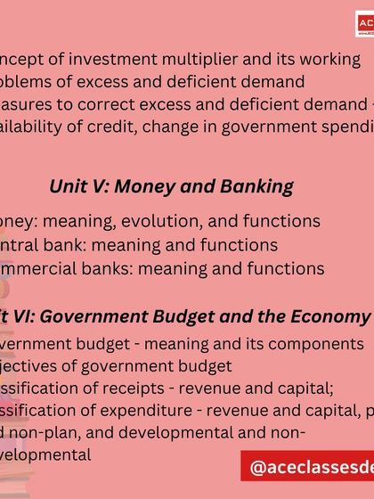 Continuing with the syllabus, this image explains Unit V (Money and Banking) and Unit VI (Government Budget and the Economy).