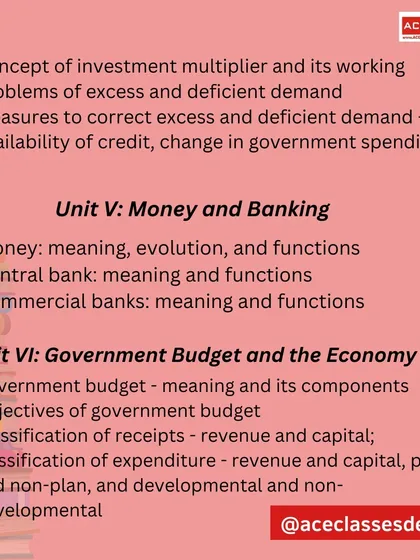 Continuing with the syllabus, this image explains Unit V (Money and Banking) and Unit VI (Government Budget and the Economy).