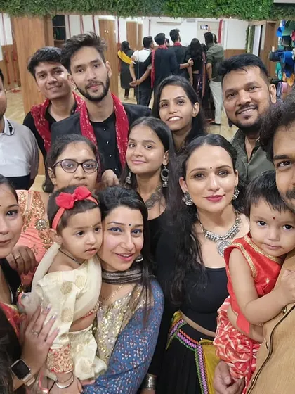 A happy group selfie from our Garba Night. It was a night to remember, filled with dance, laughter, and festive fun for all ages.