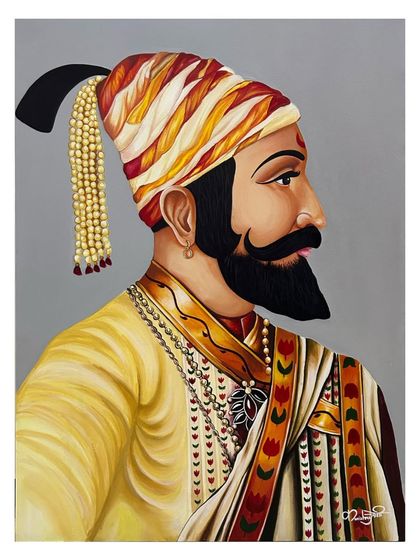 A profile portrait of Chhatrapati Shivaji Maharaj, painted with acrylics on a large 3x4 canvas. I focused on the details of his turban and traditional attire to create a respectful and majestic tribute.