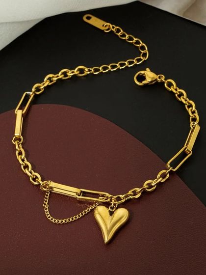 Another view of my mixed-chain heart pendant bracelet, showing the quality craftsmanship and adjustable clasp.