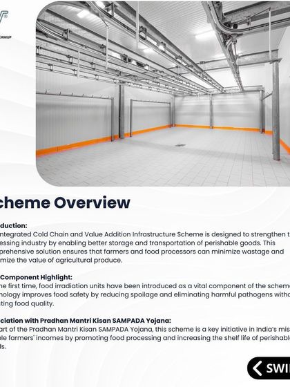 An overview of the Integrated Cold Chain and Value Addition Infrastructure Scheme. I help clients understand how this initiative, part of the PM Kisan SAMPADA Yojana, can help them minimize wastage and maximize the value of their produce.