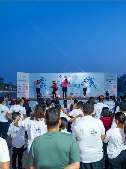 The view from behind as our team leads the Zumba session at the Tealathon. The entire crowd is moving in sync, creating an amazing atmosphere.
