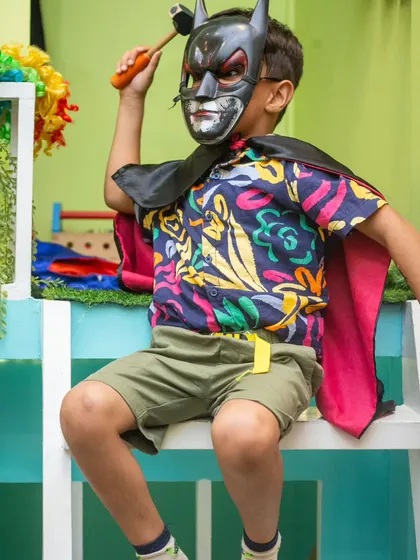 A fierce-looking Batman ready for action. The mask and cape complete the superhero transformation.