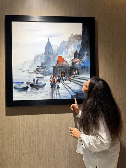 Another beautiful painting of Banaras, this one with cooler tones and a sense of bustling life. Art is a window to another world, and I love choosing pieces that transport you.