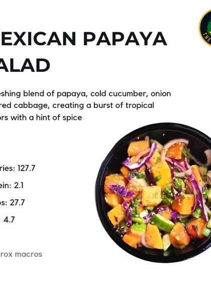 My Mexican Papaya Salad is a tropical burst of flavor. A refreshing blend of papaya, cucumber, onion, and red cabbage with a hint of spice, all for just 127.7 calories.