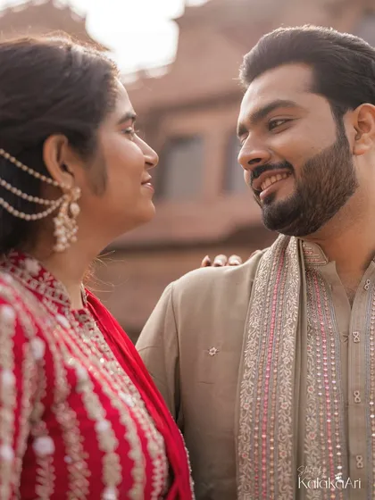 A sweet and intimate close-up of the couple, their smiles reflecting their happiness. We focus on capturing the genuine connection in our portraits.