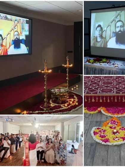 A collage showing the hybrid setup for our 5-city event, with us connecting virtually to guide the in-person gatherings.